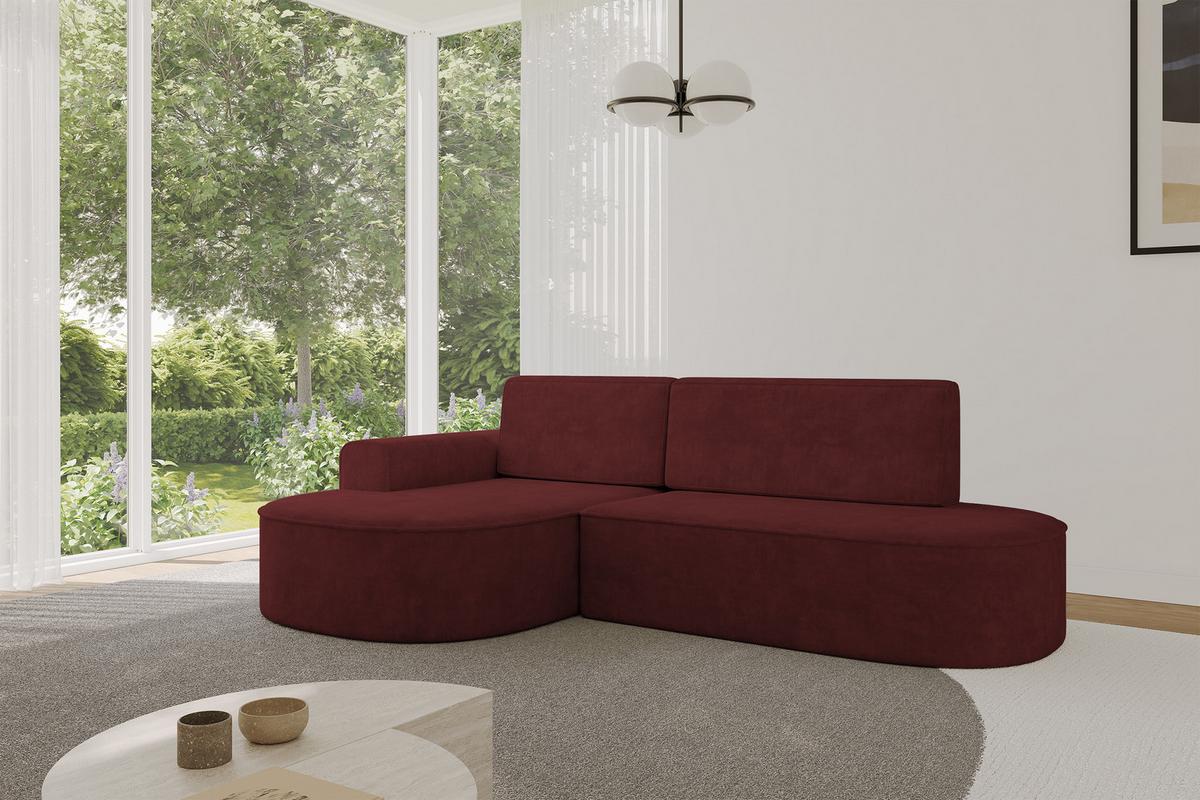 ECKSOFA mit Schlaffunktion und Bettkasten Ottomane Links MARI-L1-S - 283x167x73 cm Bordeauxrot Velours - Bordeaux/Schwarz, Holzwerkstoff/Kunststoff (283/167cm) - ALTDECOR