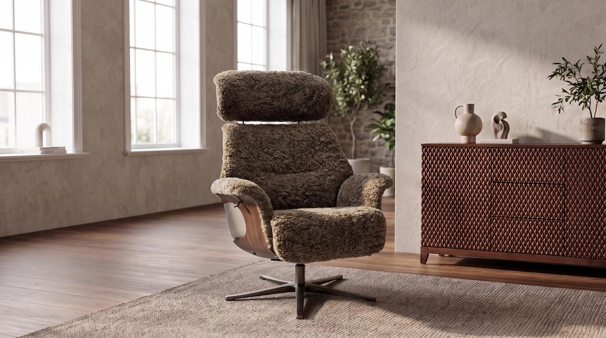 RELAXSESSEL TOSAR Grau Schaffell Relaxfunktion - Silberfarben/Grau, Naturmaterialien/Fell (83/110/89cm) - KAWOLA