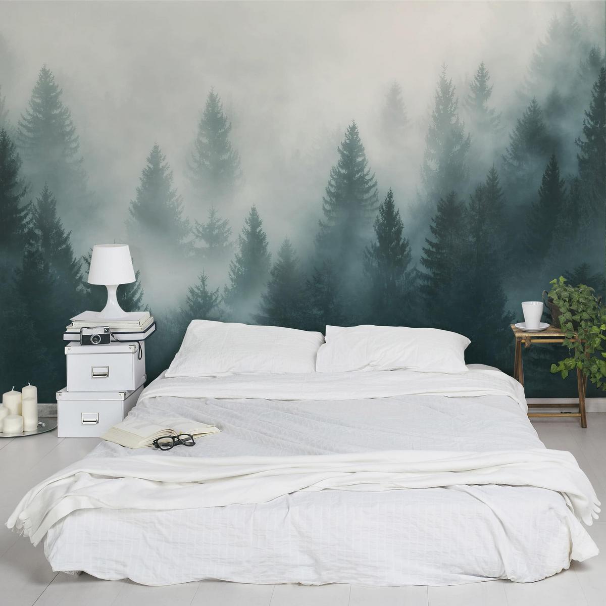 FOTOTAPETE Nadelwald im Nebel 432/290 cm - Eichefarben, Papier (432/290cm) - Bilderwelten