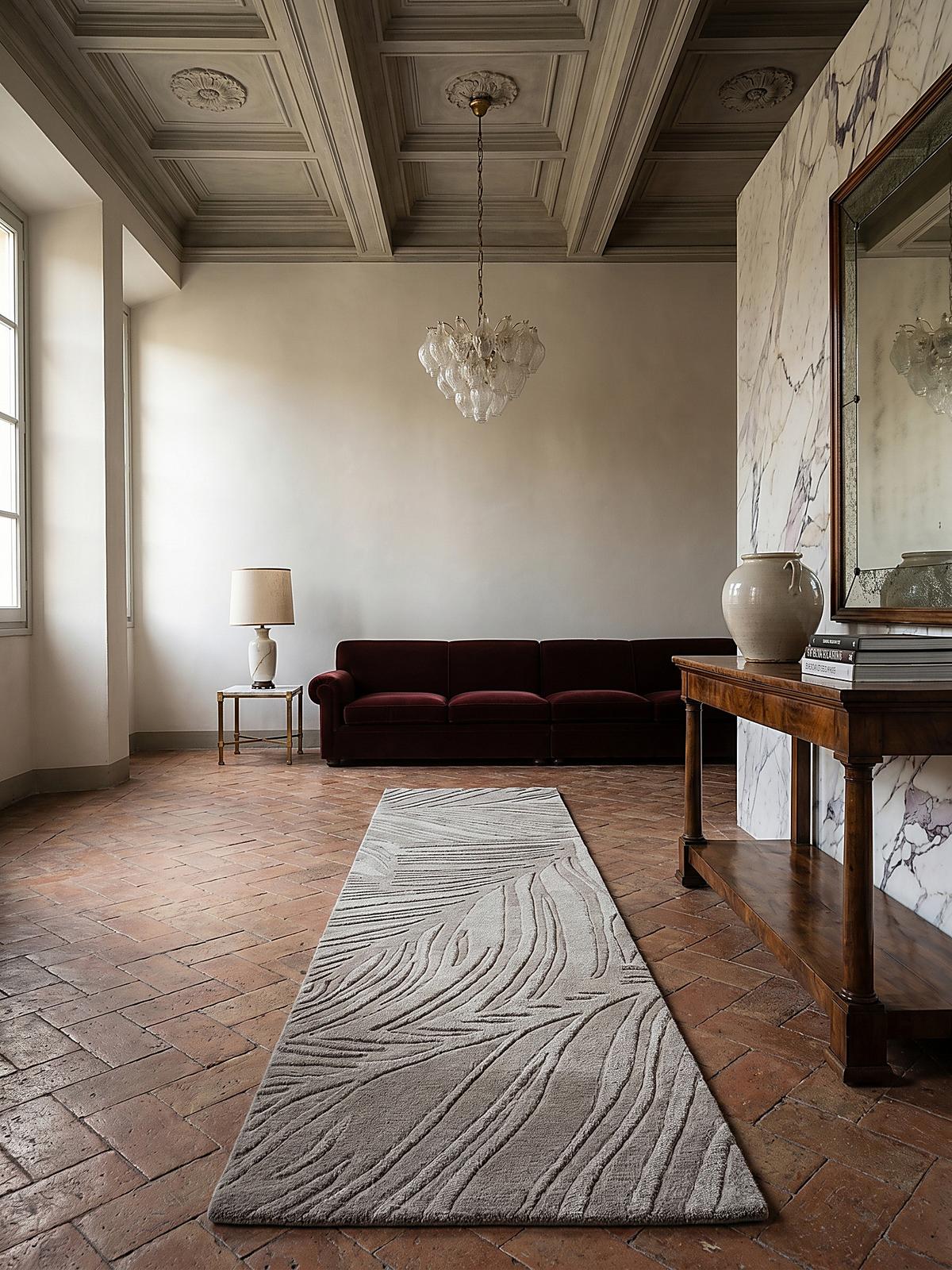 WOLLTEPPICH LEVEN, floral, Grau, 60 x 230 cm - Grau, Textil (230/60cm) - KADIMA DESIGN