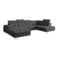 WOHNLANDSCHAFT mit Schlaffunktion und Bettkasten Ottomane RECHTS COMA U 345x203x79 Dunkelgrau Velours - Dunkelgrau, Holzwerkstoff/Textil (203/79/345cm) - ALTDECOR