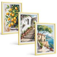 BILDER SET 3er Set - 40x60 cm Goldrahmen - Zitronen, Blumen, Meerblick - Goldfarben, Kunststoff (40/60cm) - TULUP