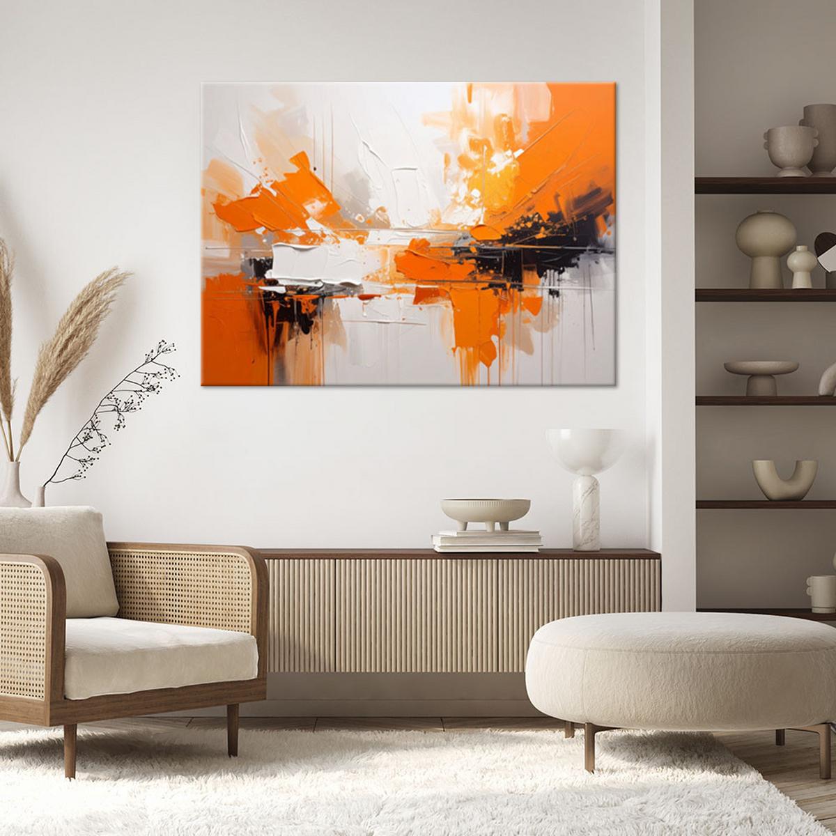 LEINWANDBILD, Abstraktion in Orange, Weiß und Schwarz - Orange, Textil (90/60cm) - Feeby