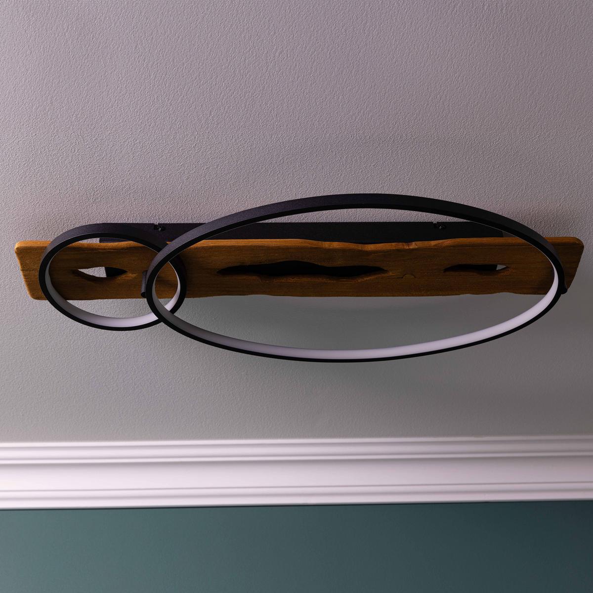 LED DECKENLEUCHTE Pirus Schwarz/Holz 30,5/70/8,5 cm - Multicolor, Holz (30.5/70/8.5cm) - Brilliant