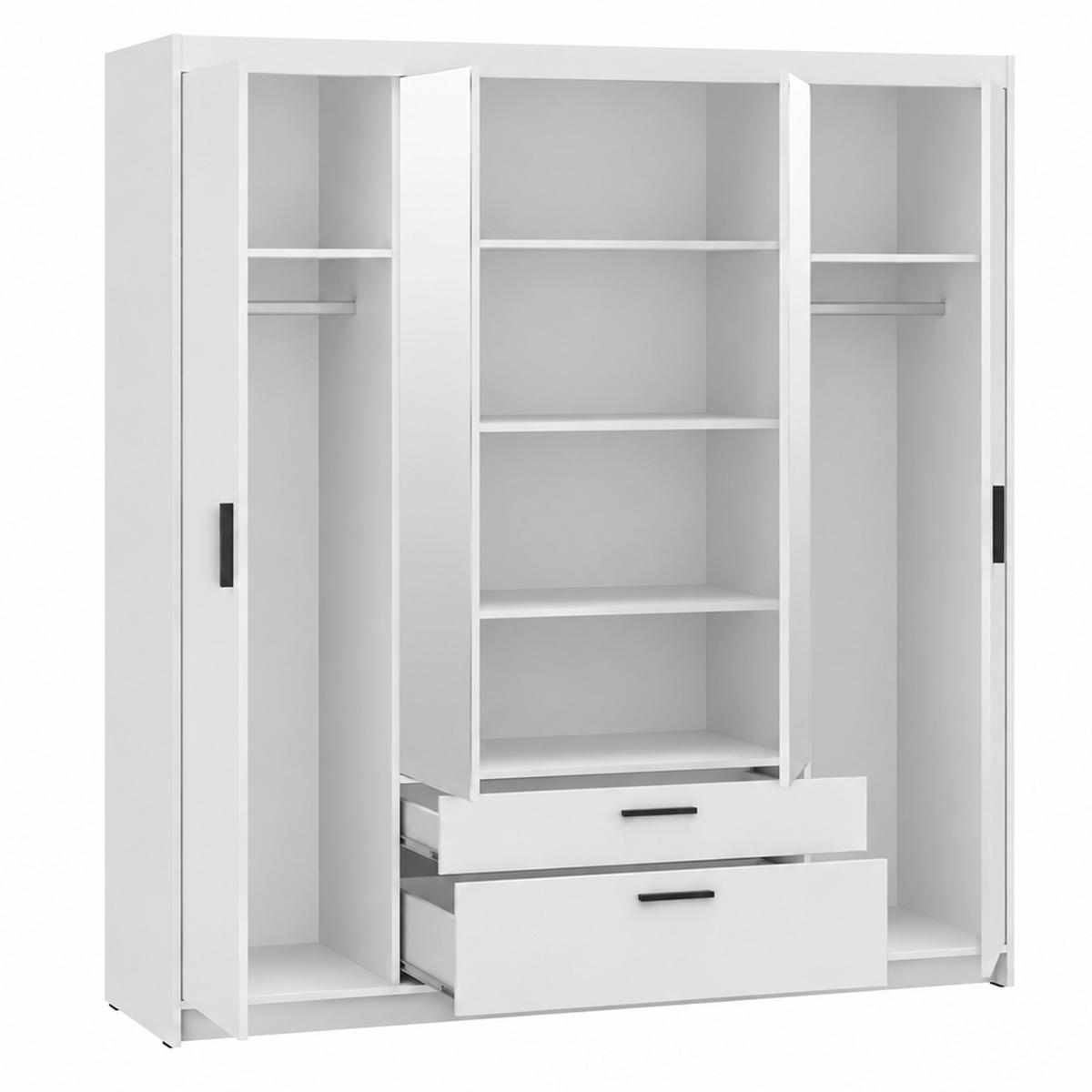 DREHTÜRENSCHRANK Elena mit 4 Türen, 2 Schubladen und Spiegel, 176 cm, Weiß - Weiß, Holzwerkstoff (176/190/53cm) - Beautysofa