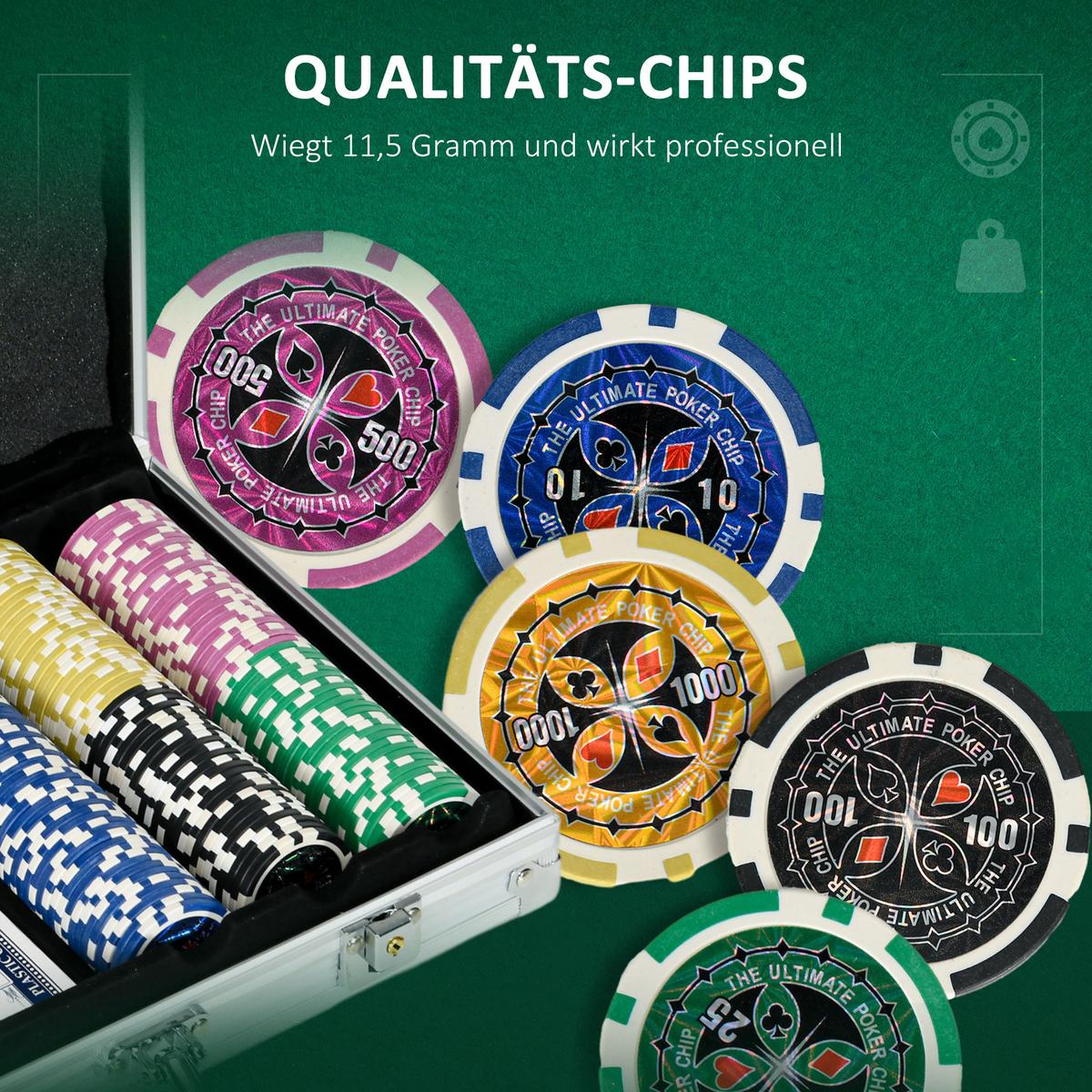 POKERKOFFER Set, 300 Pokerchips 11,5 Gramm, Pokerset mit Schloss Silber - Silberfarben, Metall (23/38.5cm) - SPORTNOW