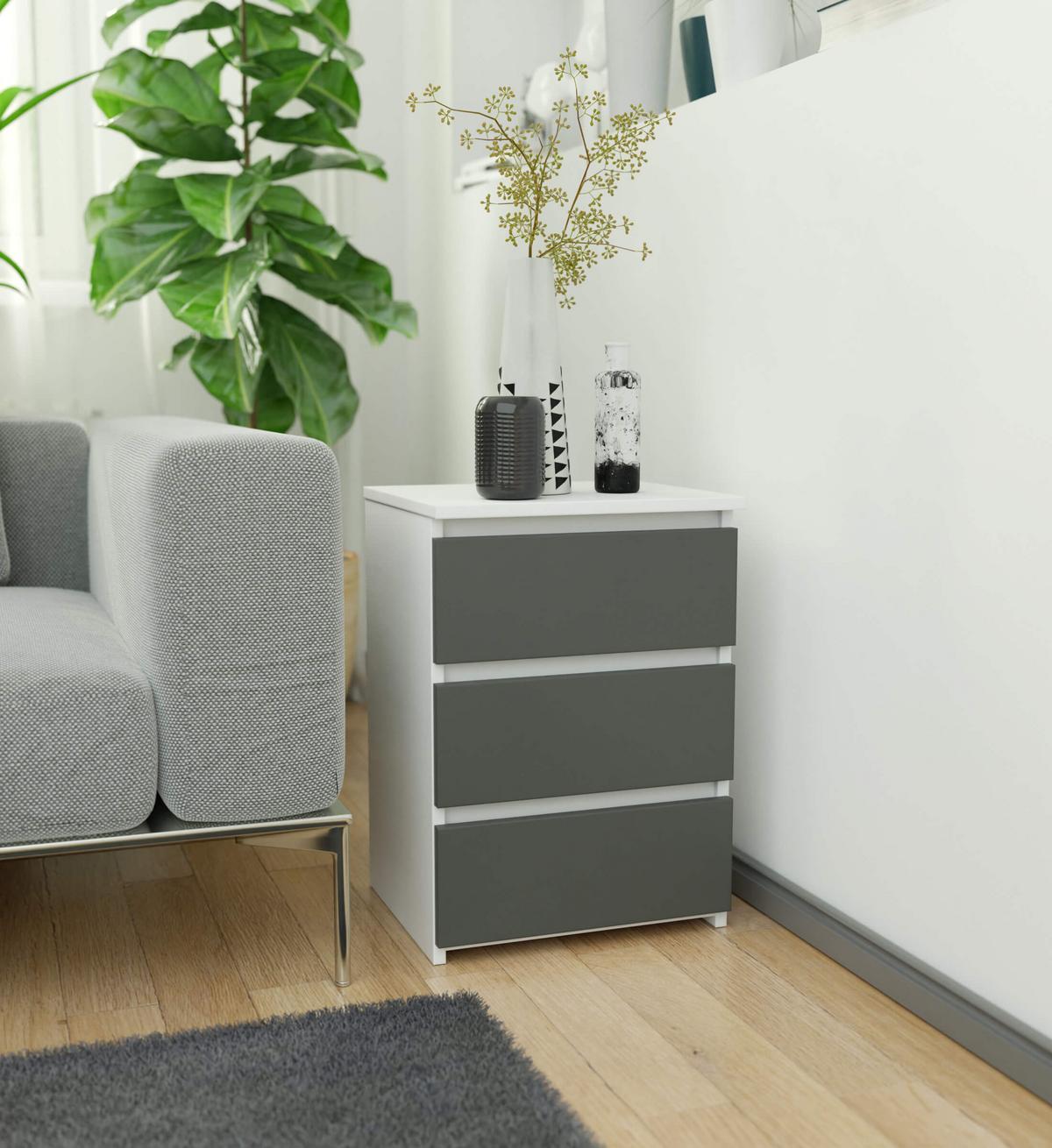 KOMMODE Weiß, Graphit Grau 57/40/35 - Weiß, Holzwerkstoff (40/57/35cm) - RAUMHIRSCH FURNITURE
