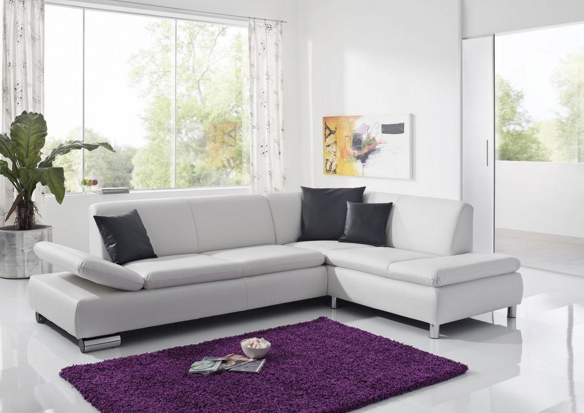 ECKSOFA mit Ottomane rechts Kaye Bezug Kunstleder Metallfuß verchromt / weiß - Weiß, Kunststoff (270/190cm) - 58aufmkessel