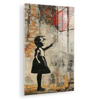 ACRYLGLASBILD Graffiti - Banksy - Mädchen - Straßenkunst 80x120 cm - Sandfarben, Glas (80/120cm) - MuchoWow
