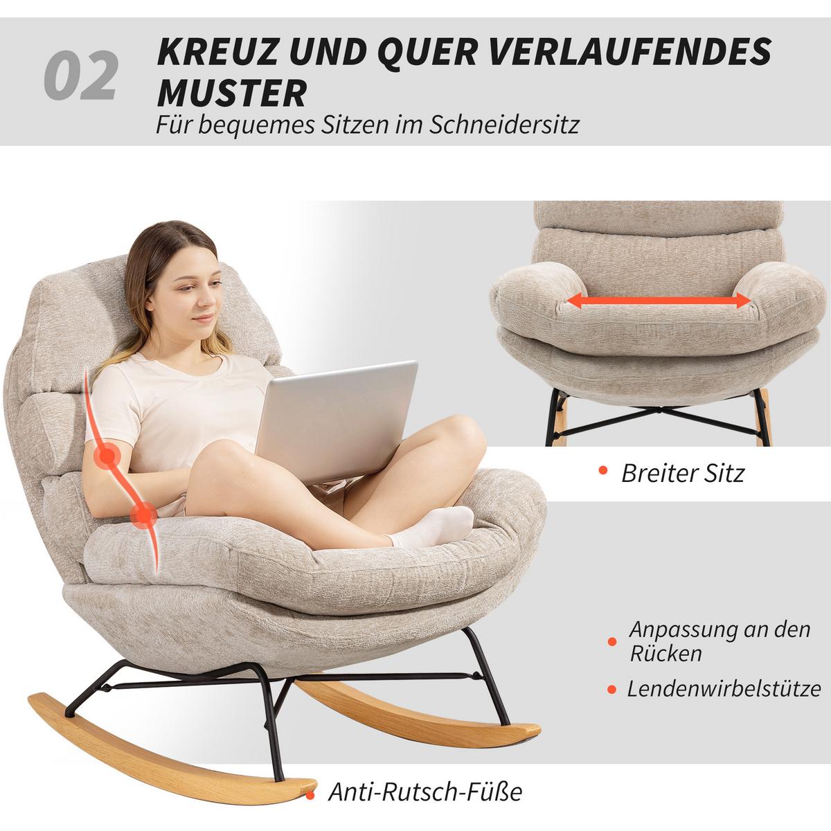 SCHAUKELSTUHL Schaukelsessel Schneidersitz mit Rückenlehne Chenille-Optik - Creme, Textil (80/91/103cm) - HOMCOM