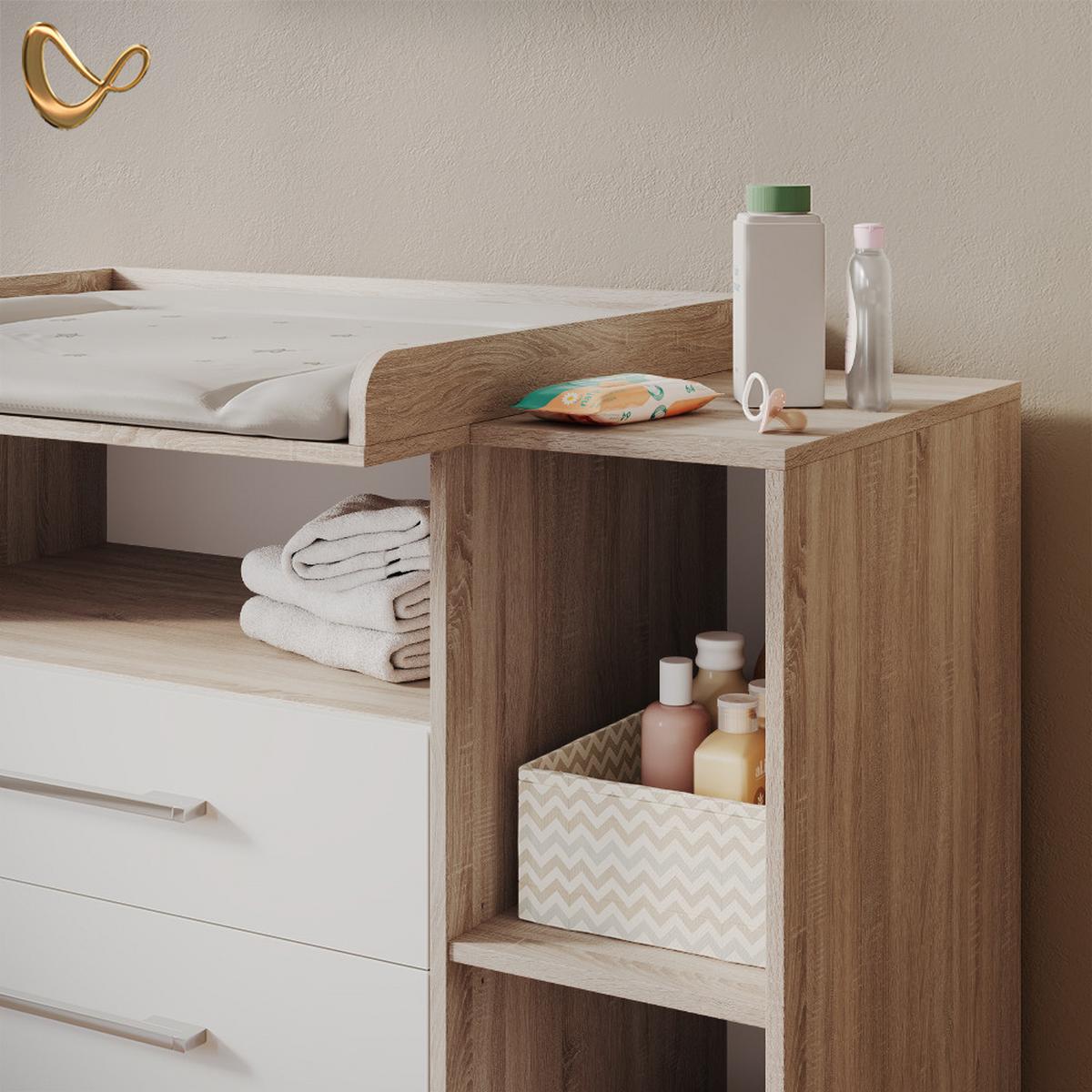 WICKELKOMMODE Torino Weiß/Sonoma mit Schubladen - Weiß/Sonoma Eiche, Holzwerkstoff (113/100/53cm) - Livinity®