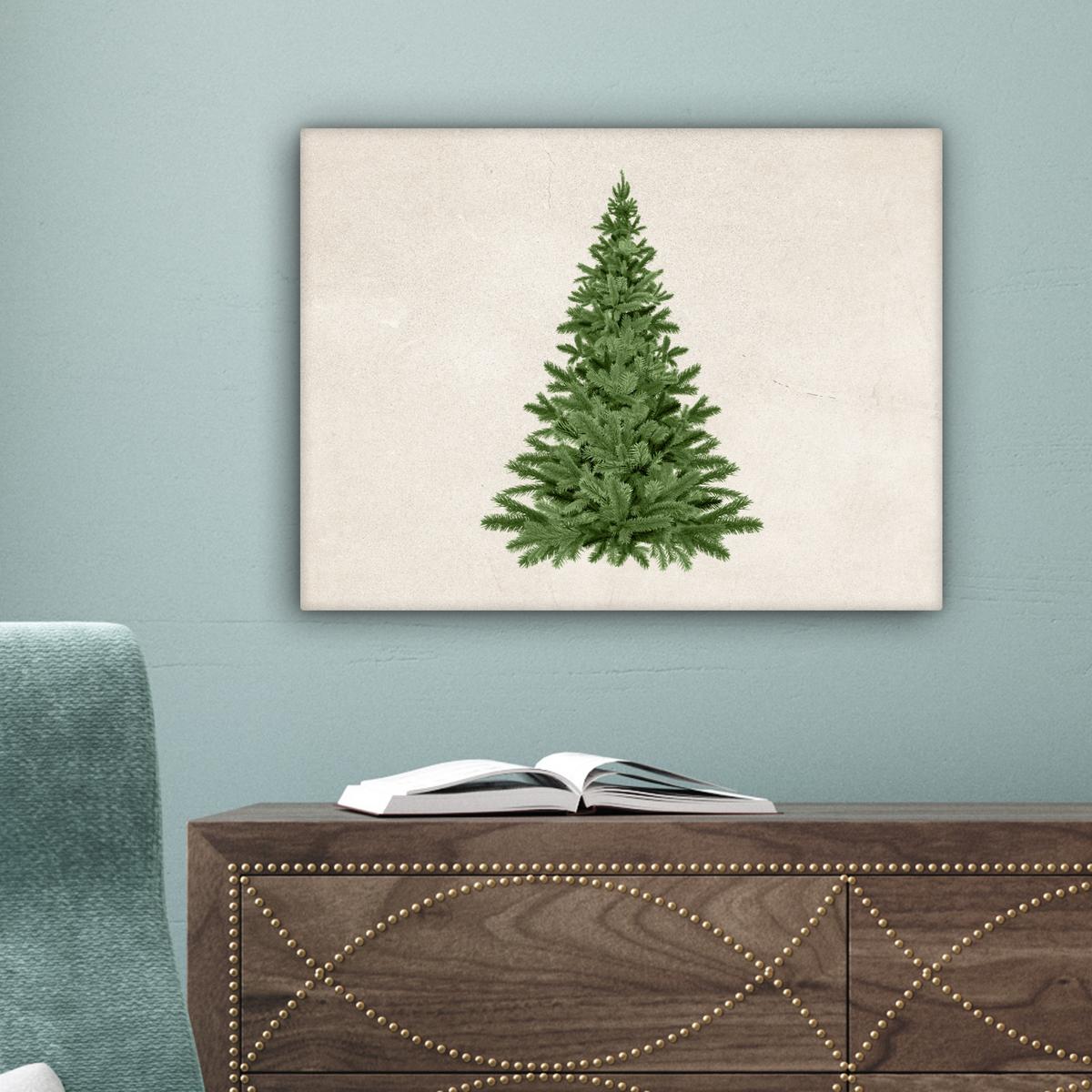 LEINWANDBILD Weihnachtsbaum - Grün - Weihnachten - Feiertage Wandbild 40x30 cm - Olivgrün, Textil (40/30cm) - MuchoWow