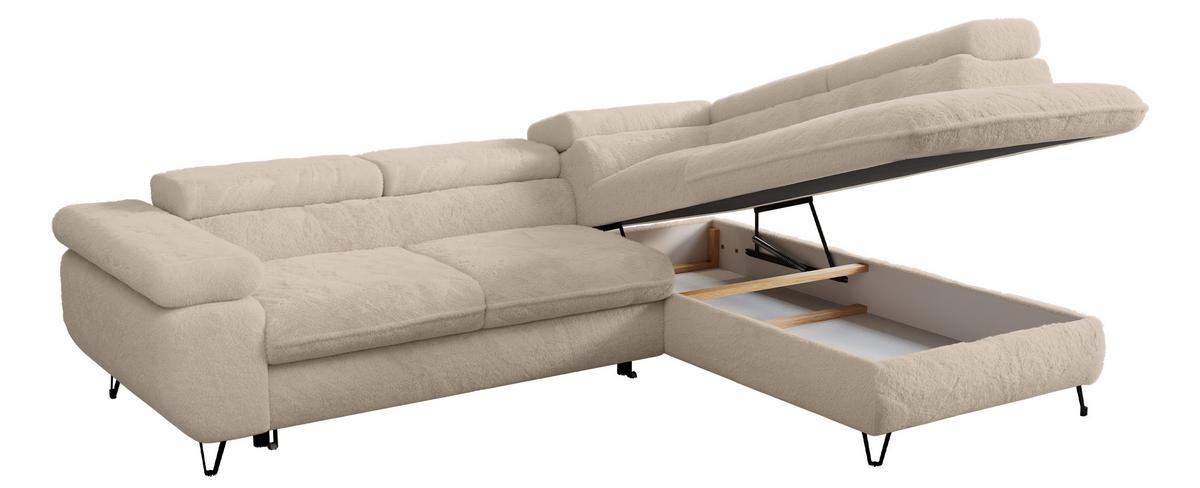 ECKSOFA PETER L Dunkelgrau Plüsch - Rechts Seite - Ecru/Schwarz, Textil/Metall (273/208cm) - MKS