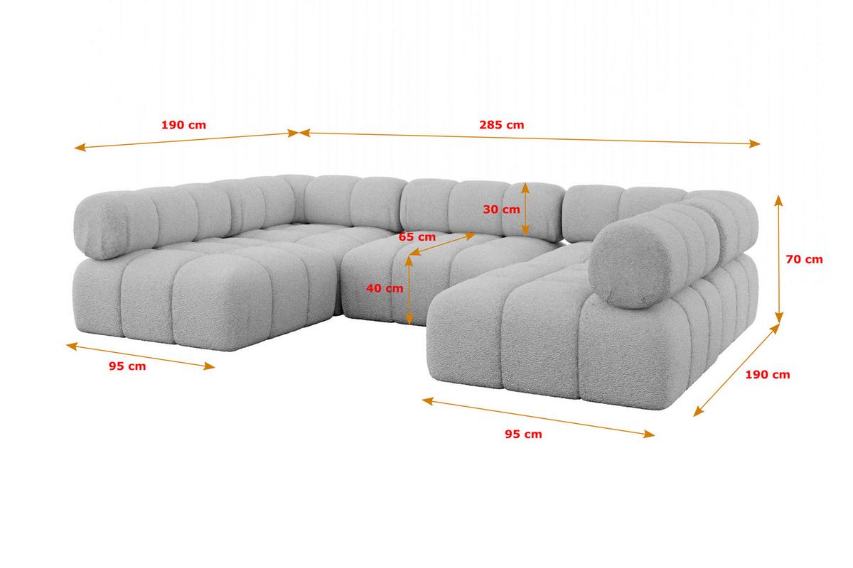 WOHNLANDSCHAFT modulares Sofa Garvo-U1 - 285x190x70 cm Hellgrau Bouclé - Hellgrau, Holzwerkstoff/Textil (285/70/190cm) - ALTDECOR