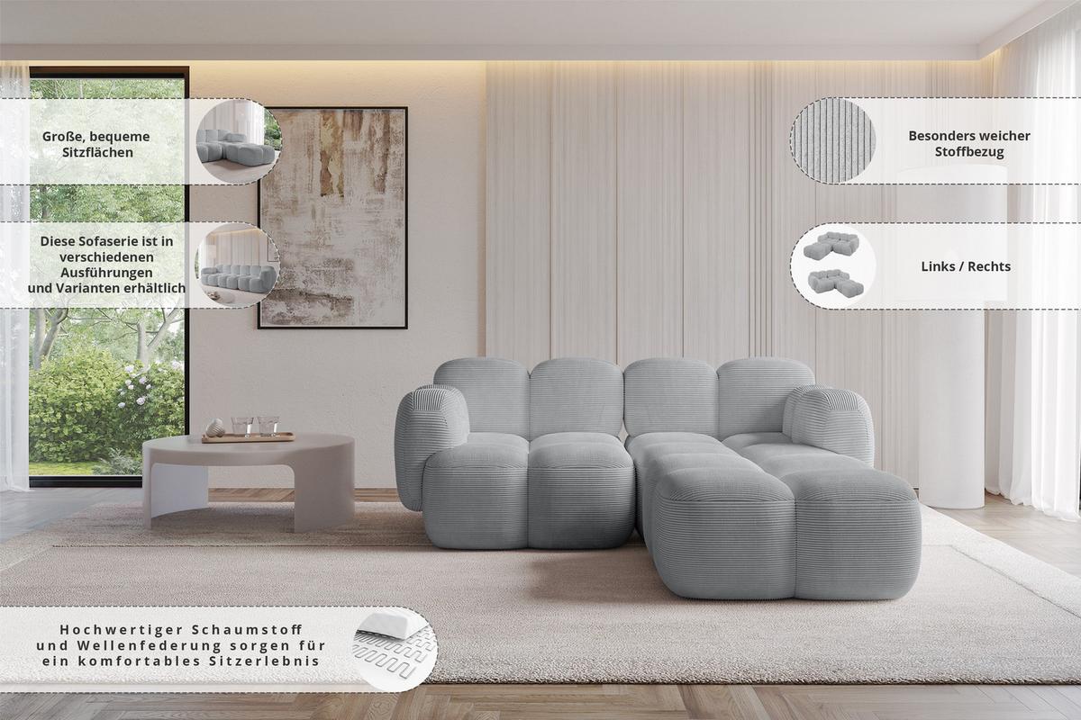 ECKSOFA modulares Sofa Rechts Miko-L1 214x205x75 Senfgelb Cord - Schwarz/Honig, Holzwerkstoff/Kunststoff (214/205cm) - ALTDECOR