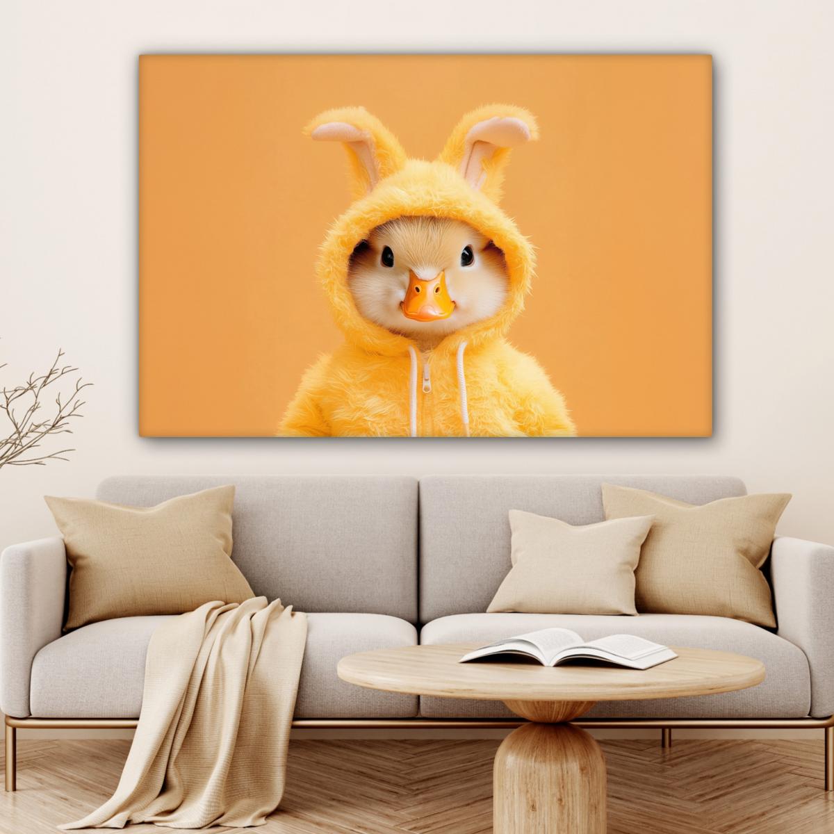 LEINWANDBILD Osterhase - Kostüm - Ente Wohnzimmer Groß 120x80 cm - Gelb, Textil (120/80cm) - MuchoWow