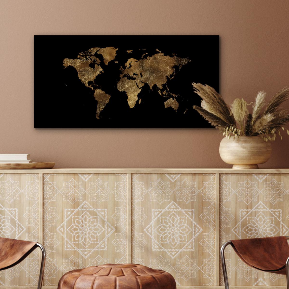 METALLBILD Weltkarte - Gold - Luxus - Erde - Schwarz 80x40 cm - Goldfarben, Metall (80/40cm) - MuchoWow