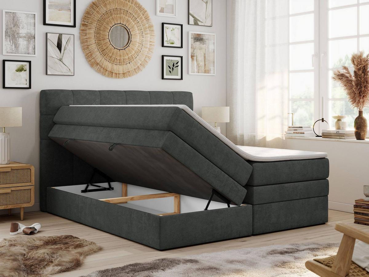 BOXSPRINGBETT LUKA KING 120/200 Dunkelgrau Struktur - H3 - Dunkelgrau, Holz/Textil (120/200cm) - MKS