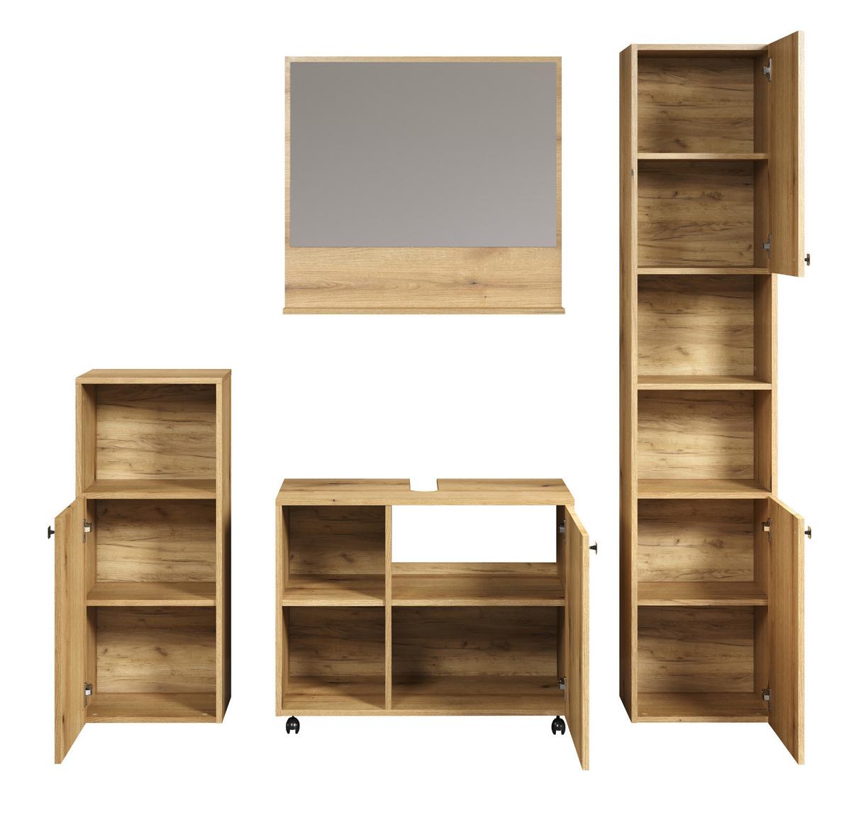 BADMÖBEL-SET Evoke Eiche 4-teilig 180 x 190 cm, Badkombination mit viel Stauraum - Eichefarben/Schwarz, Glas/Holzwerkstoff (40/190/180cm) - Top.Furn