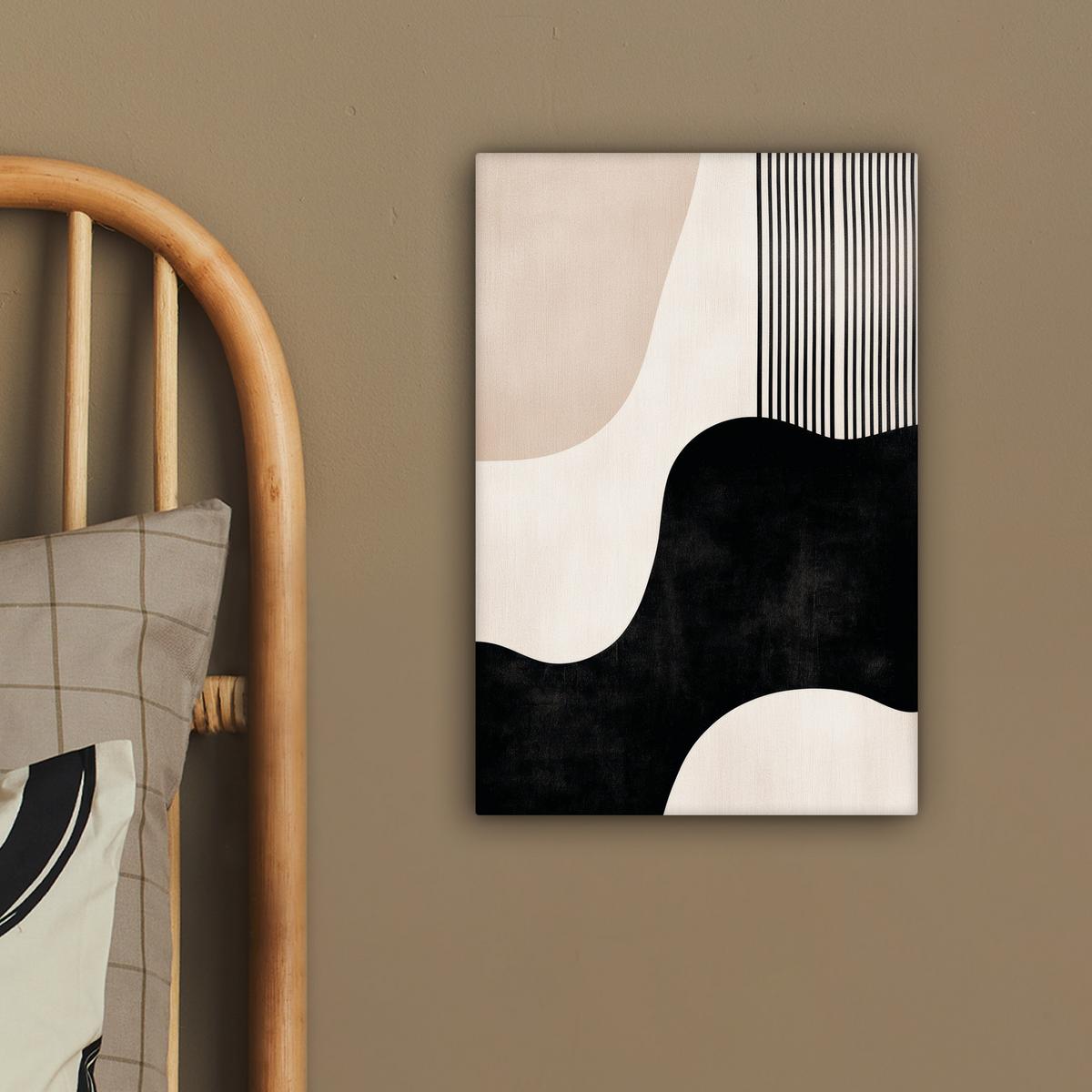 LEINWANDBILD Abstrakt - Japandi - Beige - Modern Deko Wohnzimmer 20x30 cm - Schwarz, Textil (20/30cm) - MuchoWow