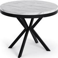 ESSTISCH Ross runder ausziehbarer, Marmor Weiß 100-180/100/76 cm - Ecru/Schwarz, Holzwerkstoff/Metall (100/180/76cm) - WFL GROUP