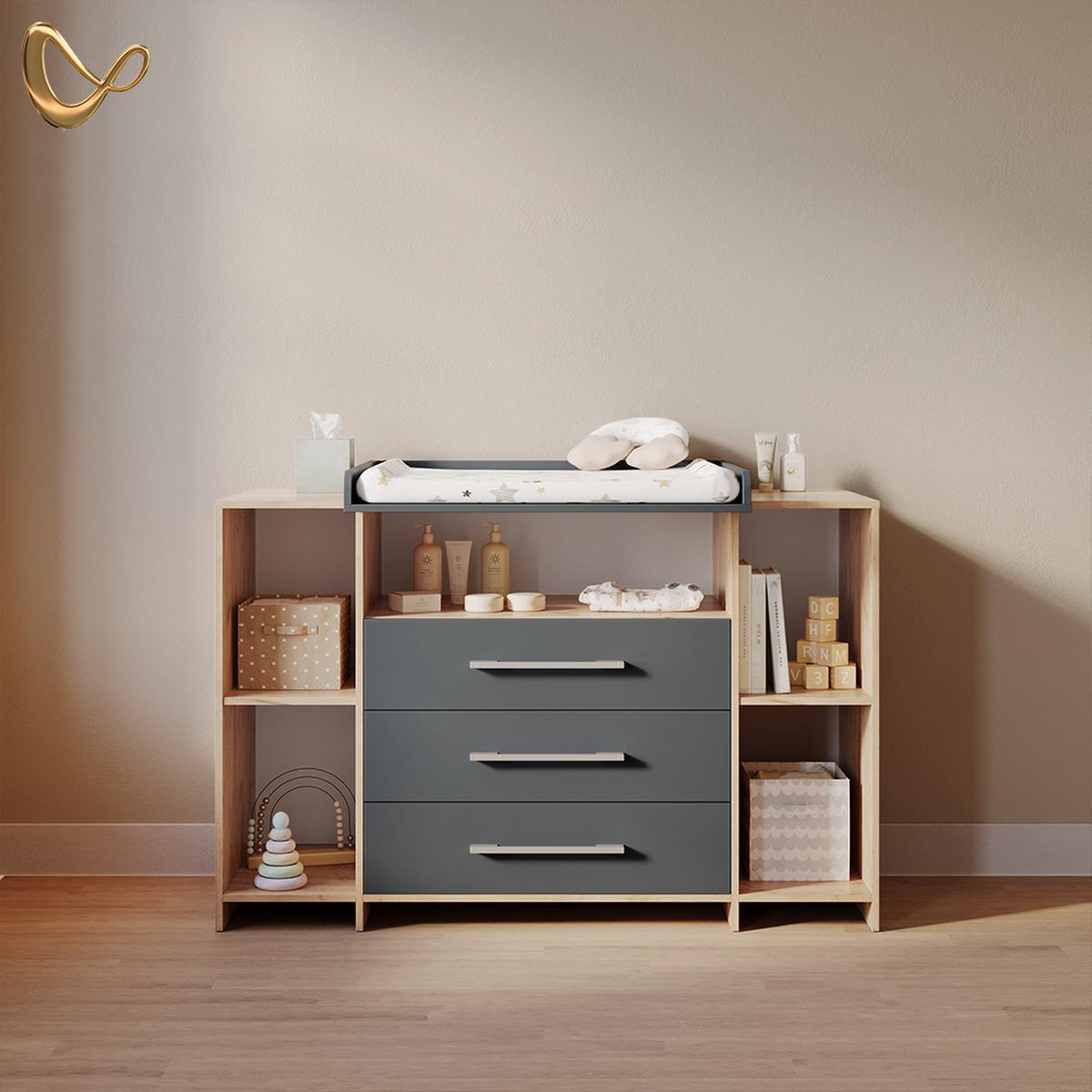 WICKELKOMMODE Torino Anthrazit/Sonoma XL mit Schubladen - Anthrazit/Sonoma Eiche, Holzwerkstoff (143/100/70cm) - Livinity®