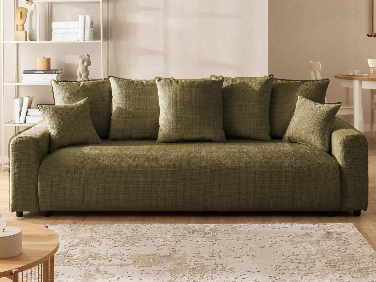 SCHLAFSOFA Calma mit Bettkasten im Bumpy-Design aus weichem Grün Chenille-Stoff - Schwarz/Grün, Holz/Kunststoff (239/88/98cm) - S-Style Möbel
