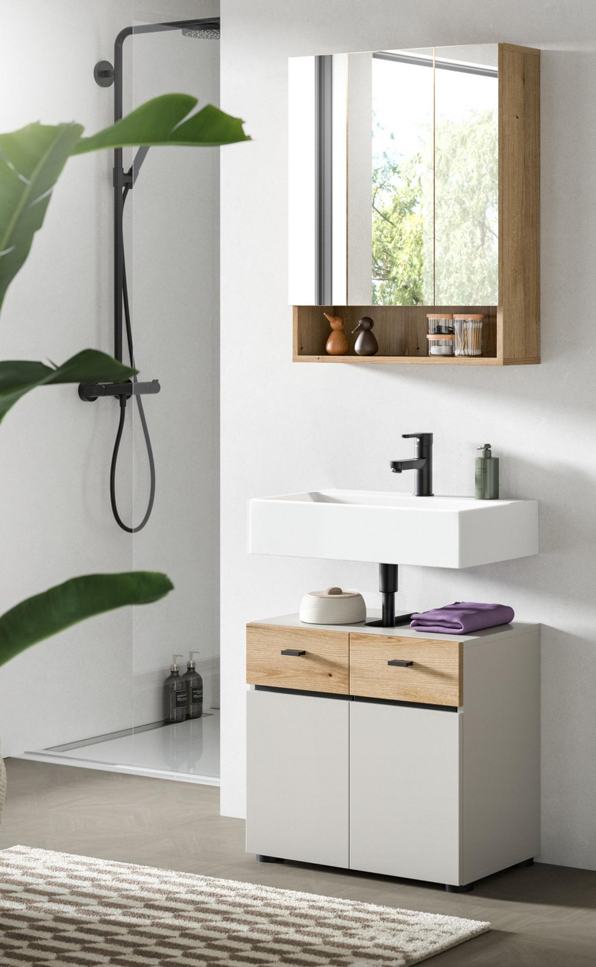BADMÖBEL-SET Kaschmir, Evoke Eiche 2-teilig 60 cm, Badkombination in modernem Design - Kaschmir/Eichefarben, Glas/Holzwerkstoff (60/191/35cm) - Inn.Furn