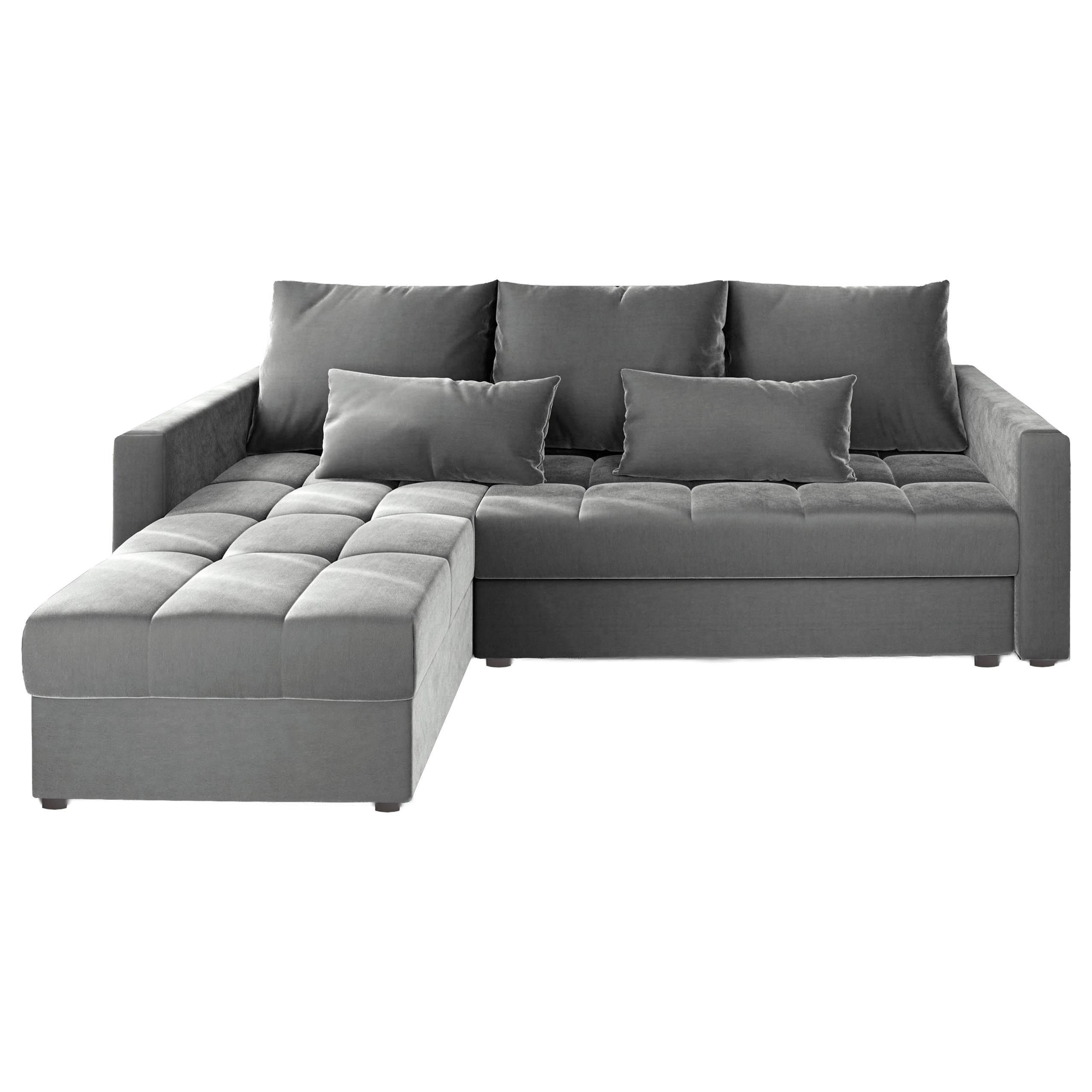 ECKSOFA KOS PIK Hellgrau Plüsch-Stoff mit Schlaffunktion - Hellgrau/Grau, Holz/Kunststoff (220/140cm) - MASSENO