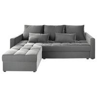ECKSOFA KOS PIK Hellgrau Plüsch-Stoff mit Schlaffunktion - Hellgrau/Grau, Holz/Kunststoff (220/140cm) - MASSENO