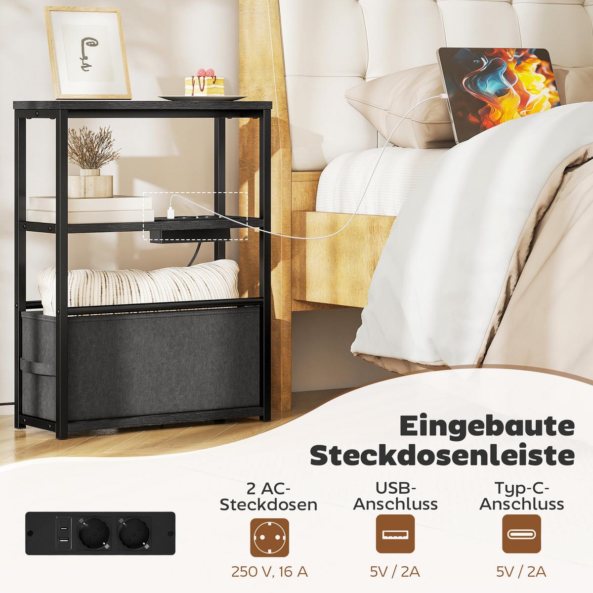 BEISTELLTISCH MDF Stahl Schwarz - Schwarz, Holzwerkstoff (45/18/60.2cm) - HOMCOM