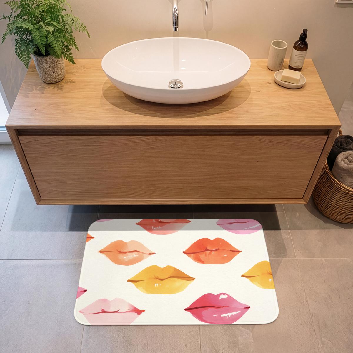 BADEMATTE Lippen - Bunt - Glänzend 80x50 cm - Rosa, Textil (80/50cm) - OnlyWow