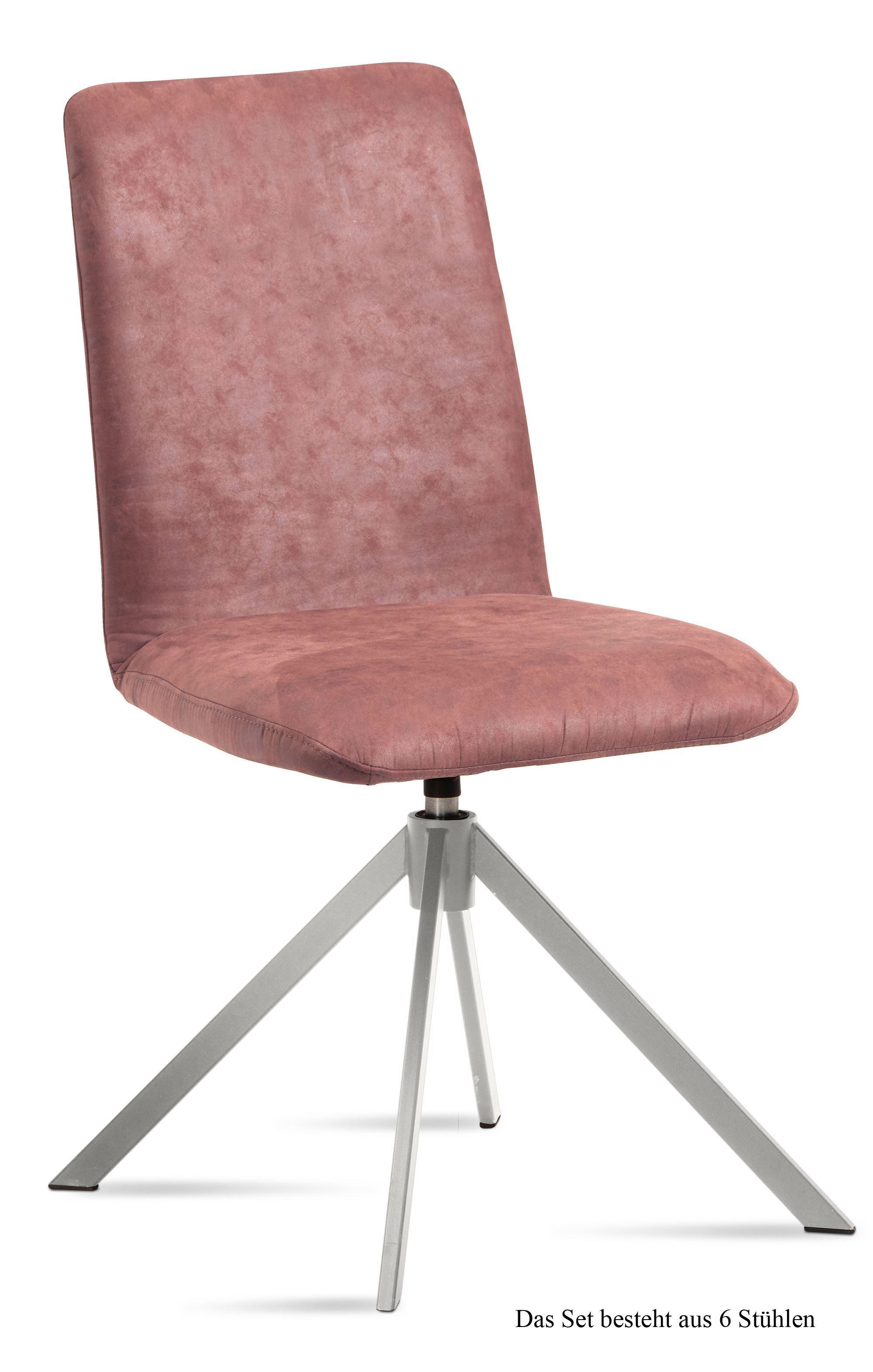 ESSZIMMERSTUHL drehbar (6er-Set) Dozene 47x92x60 Edelstahl/Rosewood - Edelstahlfarben/Dunkelrosa, Kunststoff (60/92/47cm) - 58aufmkessel