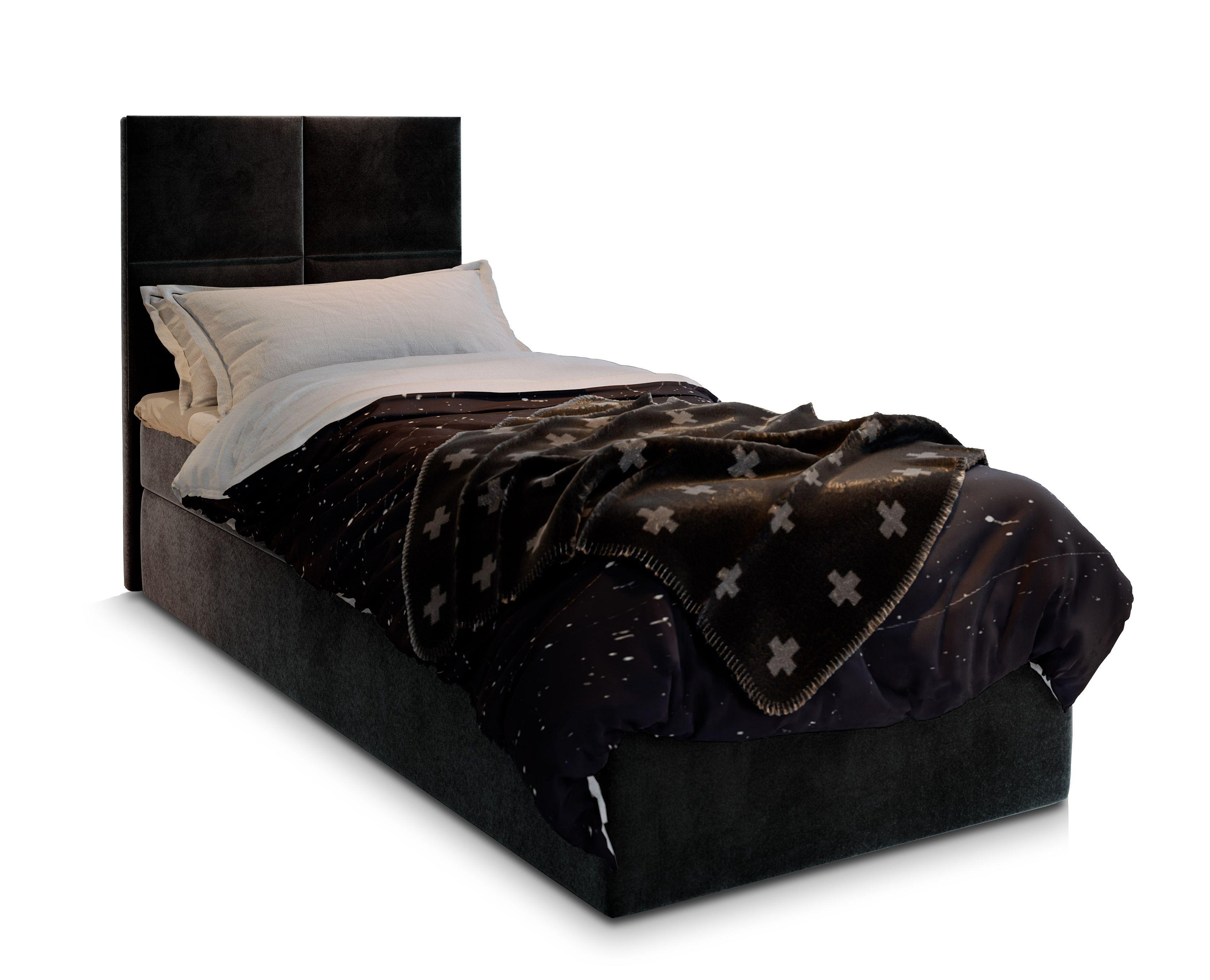 BOXBETT LENA 80 80x200 cm mit Matratze und Topper - Schwarz - Schwarz, Holz (80/200cm) - MASSENO