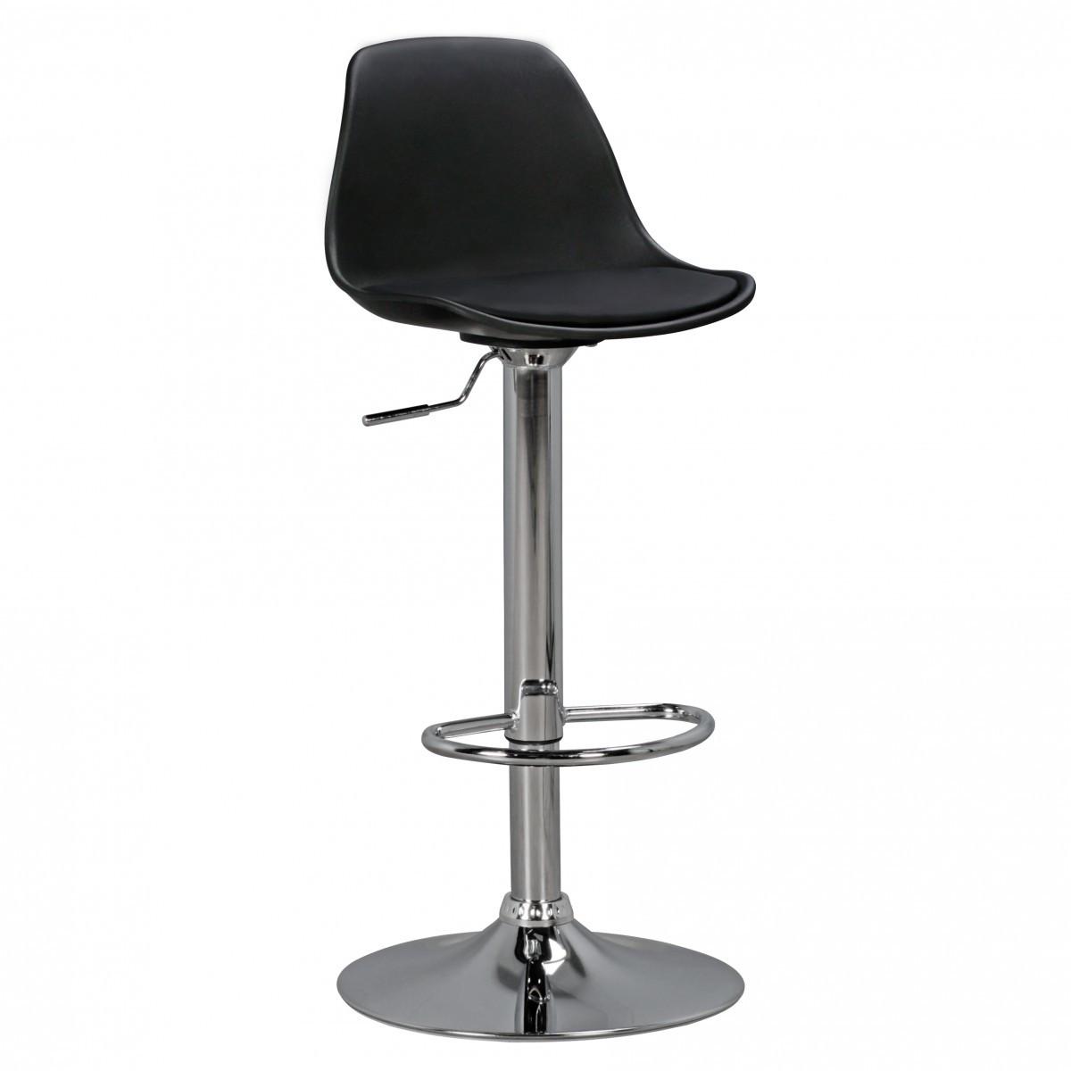 BARHOCKER Lederoptik Verchromt Drehbar BERN, Schwarz 40x40x104 cm - Silberfarben/Schwarz, Kunststoff/Textil (40/104/40cm) - KADIMA DESIGN