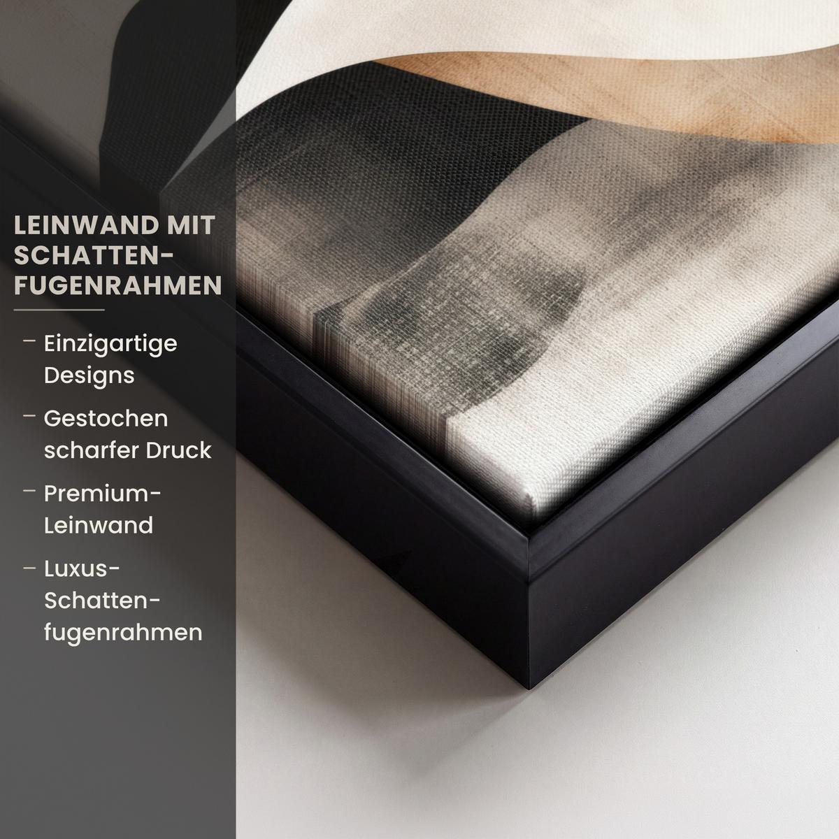 LEINWAND Bilder mit Rahmen - Abstrakt - Wellen - Schwarz - Verwittert - 30x20 - Trüffeleichefarben, Textil (30/20cm) - MuchoWow