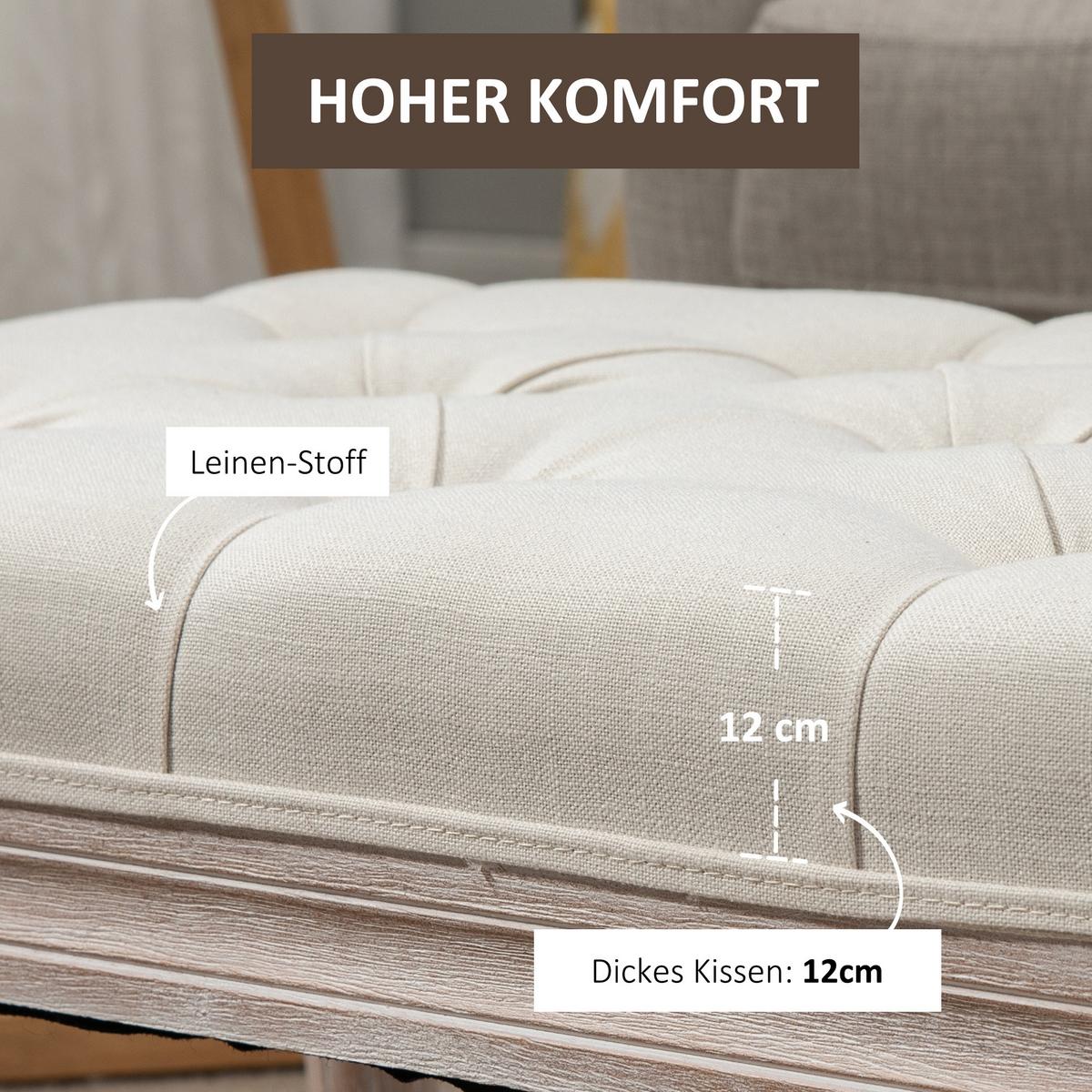 SITZHOCKER, Polsterbank mit Leinenoptik, Cremeweiß - Weiß, Kunststoff (40/43/80cm) - HOMCOM