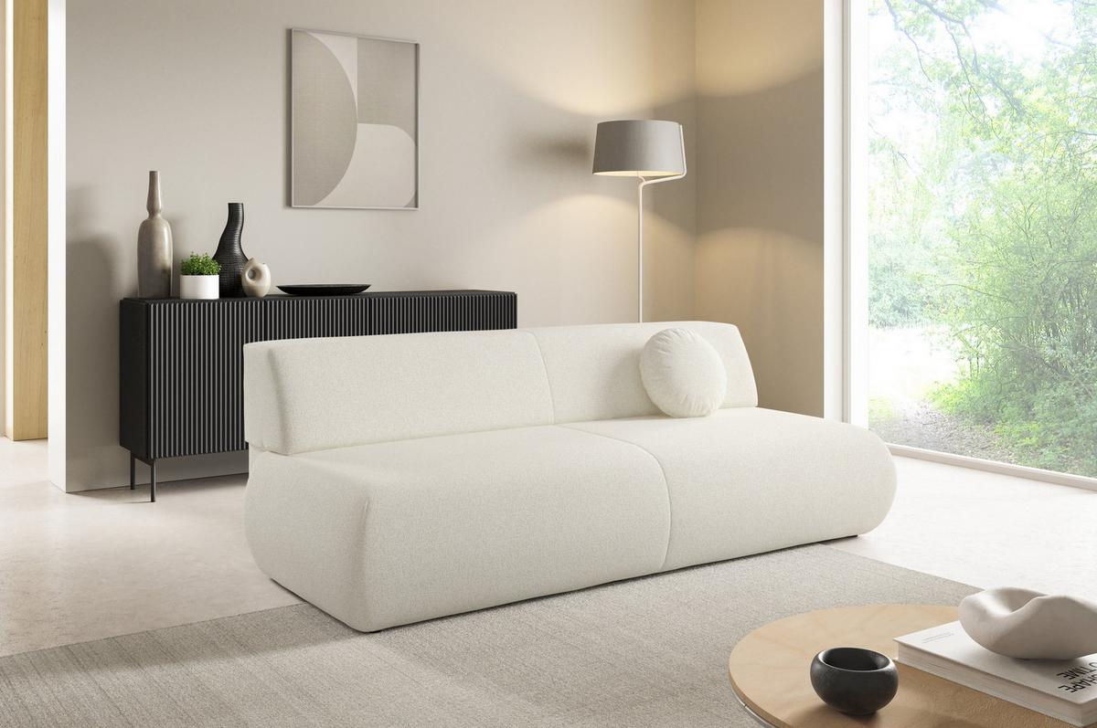 BETTSOFA DELTA Ecru Geflochtener Stoff mit Schlaffunktion - Ecru, Holz (214/74/100cm) - MASSENO