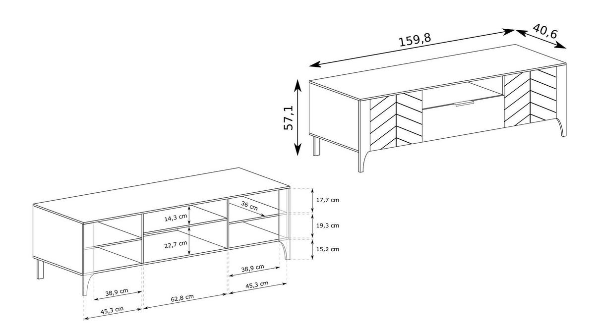 LOWBOARD ALICANTE 160/57/40,5 cm, Kaschmir - Kaschmir, Holzwerkstoff (160/57/40.5cm) - MASSENO