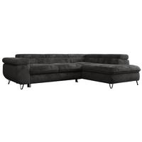 ECKSOFA PEDRO L Anthrazit Plüsch - Rechts Seite - Anthrazit/Schwarz, Textil/Metall (273/208cm) - MKS