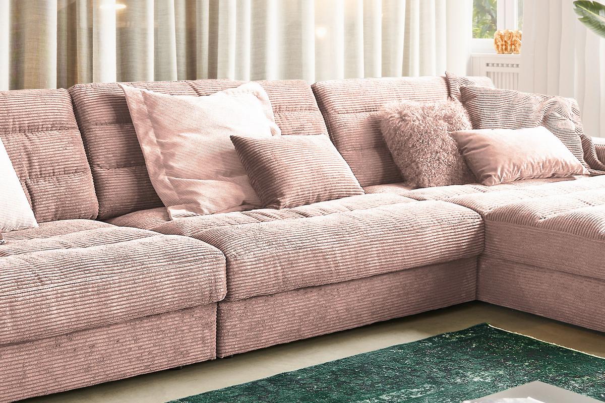 ECKSOFA XL LANA Pink Cord - Pink/Schwarz, Textil (416/205cm) - KAWOLA