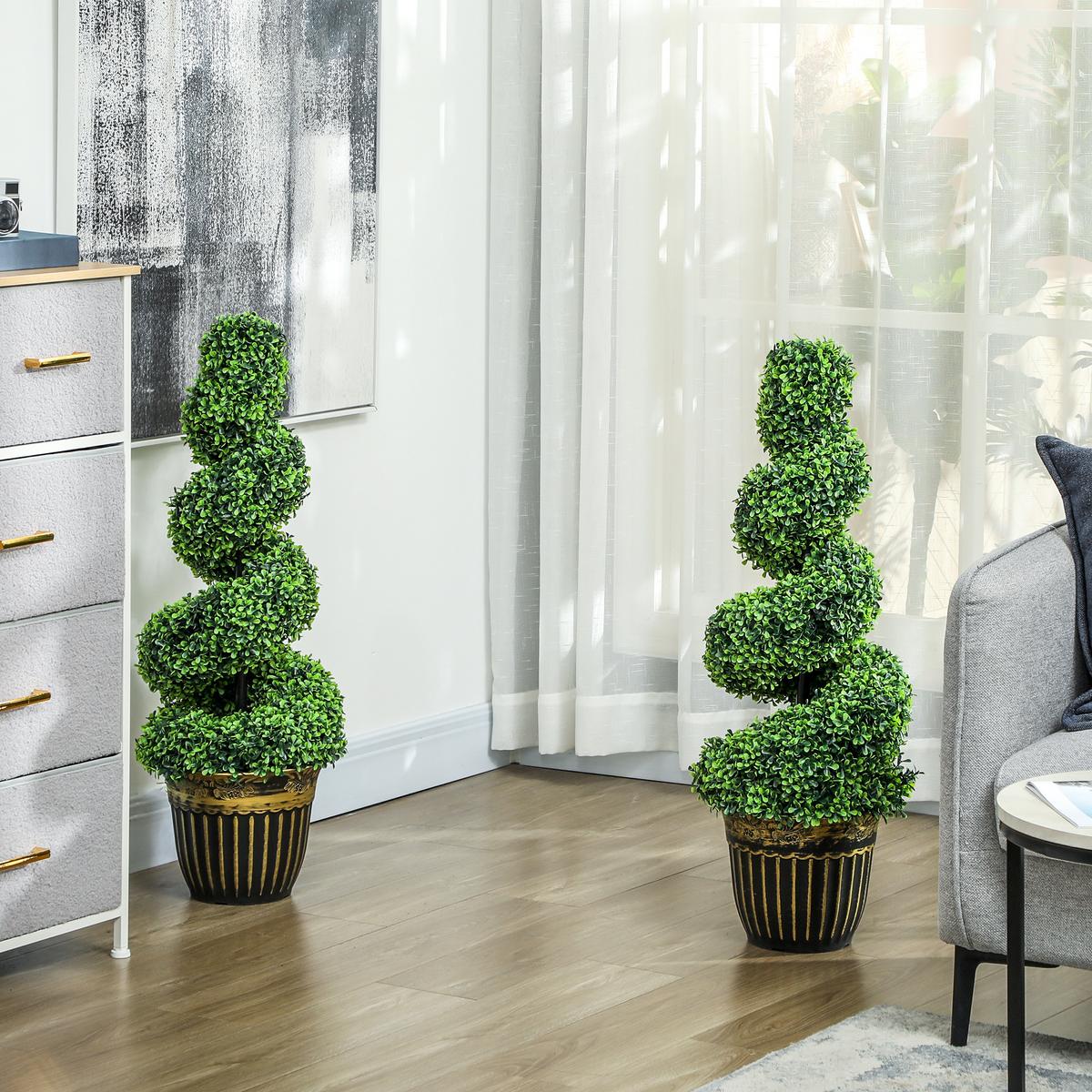 KÜNSTLICHE Pflanzen 2er-Set, UV-beständige 90 cm Kunstpflanze im Blumentopf - Grün, Kunststoff (90cm) - HOMCOM