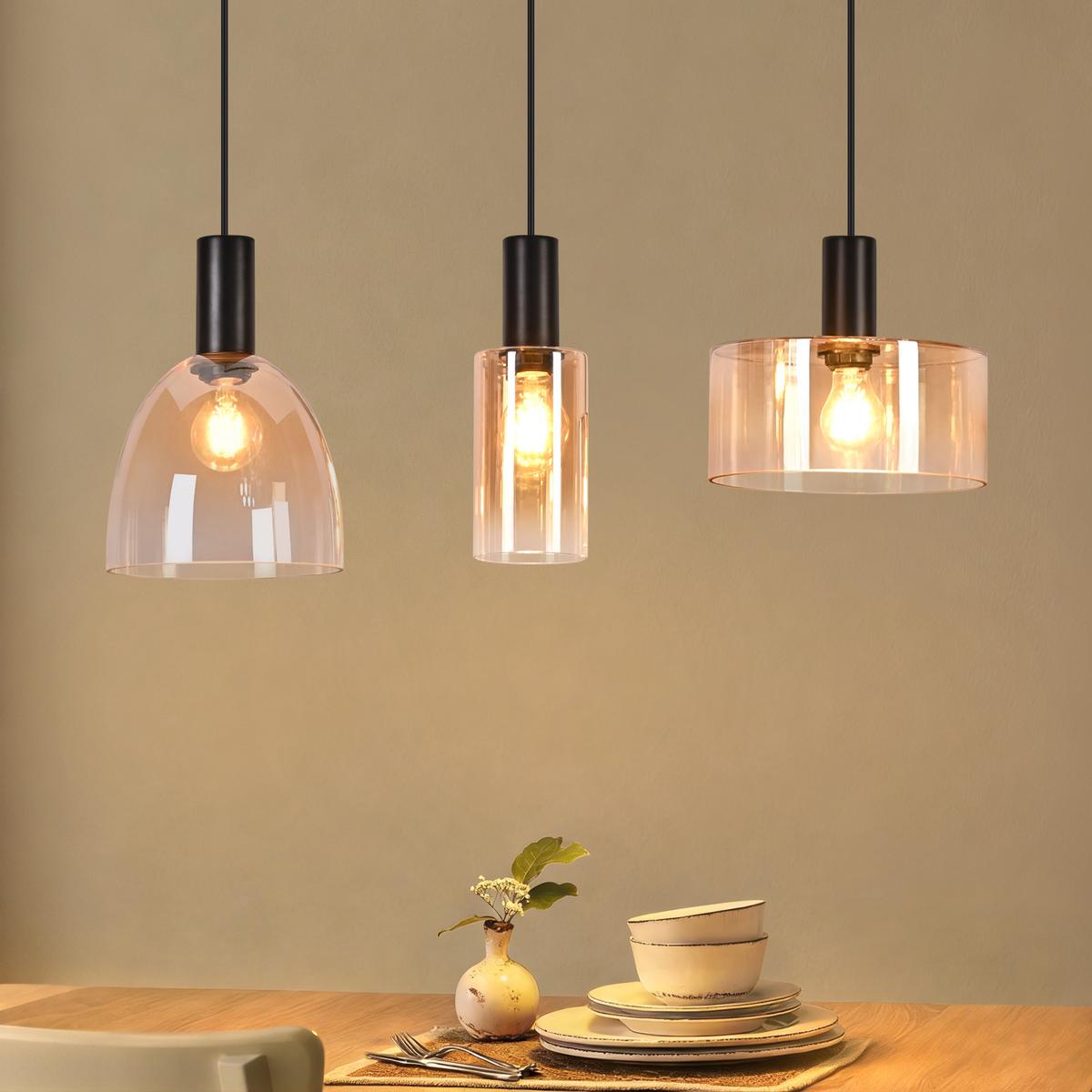 PENDELLEUCHTE Havyn 55/25/145 cm - Bernsteinfarben/Schwarz, Glas/Metall (55/25/145cm) - ZMH