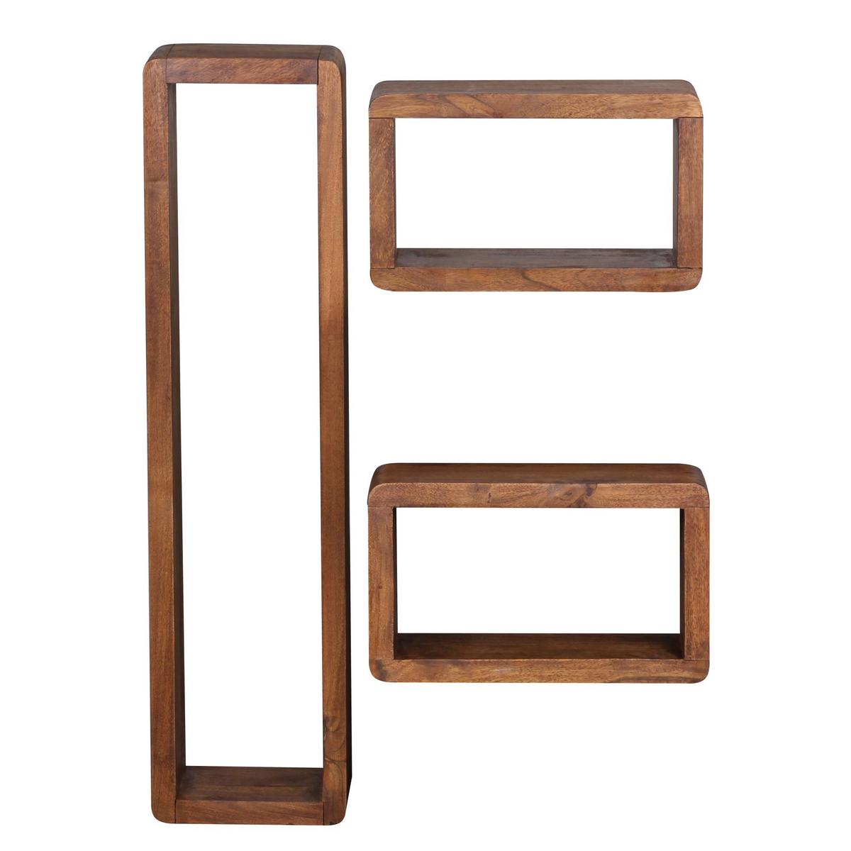 WANDREGAL Set TEKO CUBES Massivholz Abgerundete Ecken, Braun 80x15x20 cm - Braun, Holz (80/20/15cm) - KADIMA DESIGN
