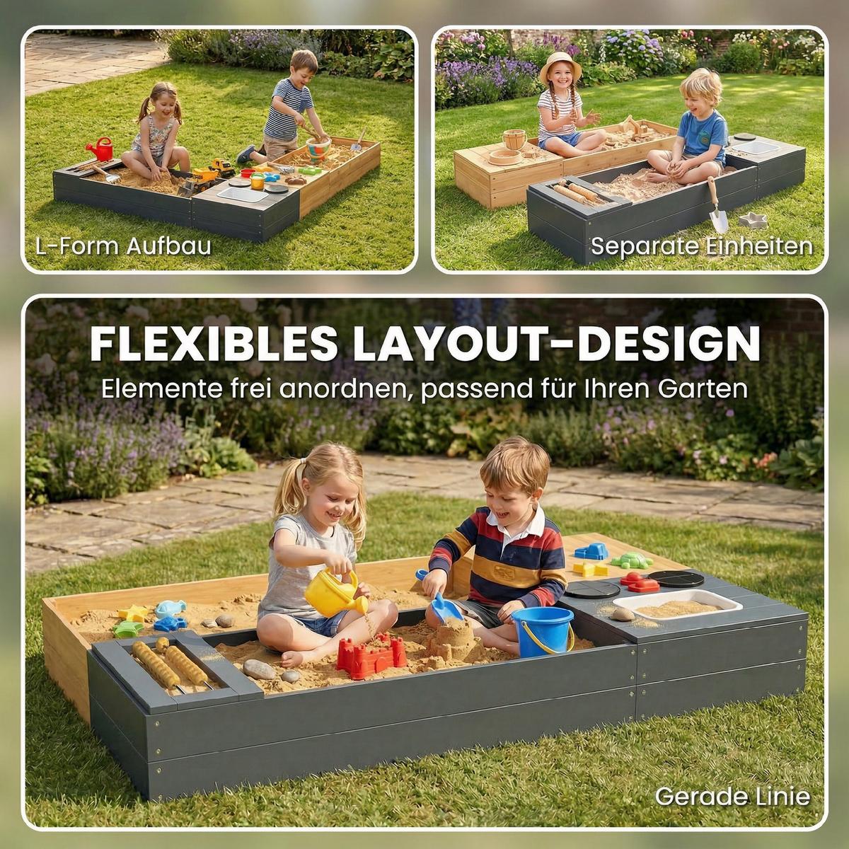 SANDKASTEN 2er Set Tannenholz Kunststoff Gelb - Gelb, Holz (150/90/19.5cm) - AIYAPLAY