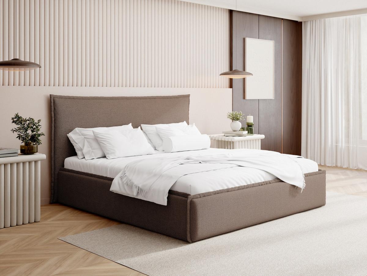 POLSTERBETT Pillow mit Bettkasten, Lattenrost & hohem Kopfteil in Braun Chenille 120x200 cm - Birkefarben/Schwarz, Holz/Kunststoff (120/200cm) - WFL GROUP