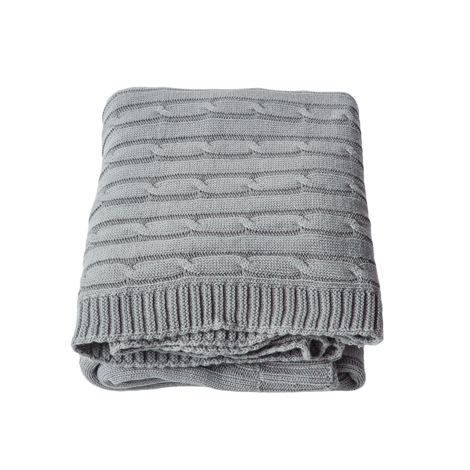 STRICKDECKE 150/200 cm, Baumwolle mit Zopfmuster - Grau, Textil (150/200cm) - Homescapes
