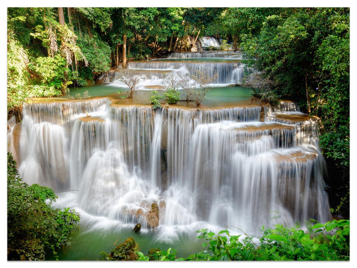 FOTOTAPETE für Esszimmer Panorama Waldwasserfall Bäume Pflanzen Natur 350x256 - Beige/Braun, Papier (350/256cm) - Muralo