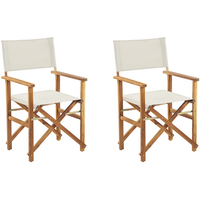 GARTENSTUHL 2er-Set Akazienholz hellbraun Auflagen cremeweiß Cine - Hellbraun/Weiß, Holz (50/91/50cm) - Beliani