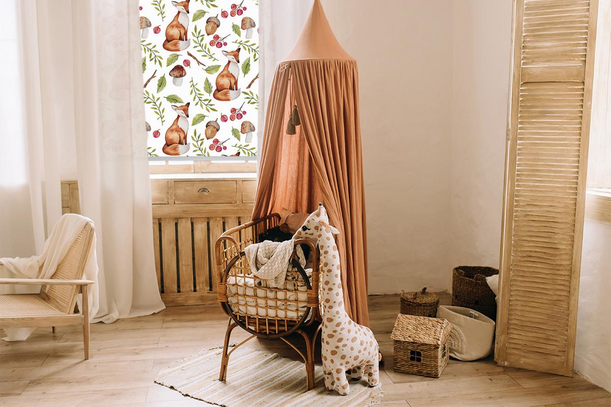 INNENROLLO - Fensterrollo - Rollo - 100x140 cm - Füchse Pilze Blätter - Orange, Kunststoff (100/140/0.5cm) - TULUP